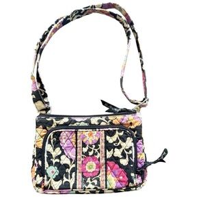 Vera Bradley Crossbody Bag Womens Black‎ Floral Quilted Cotton Boho